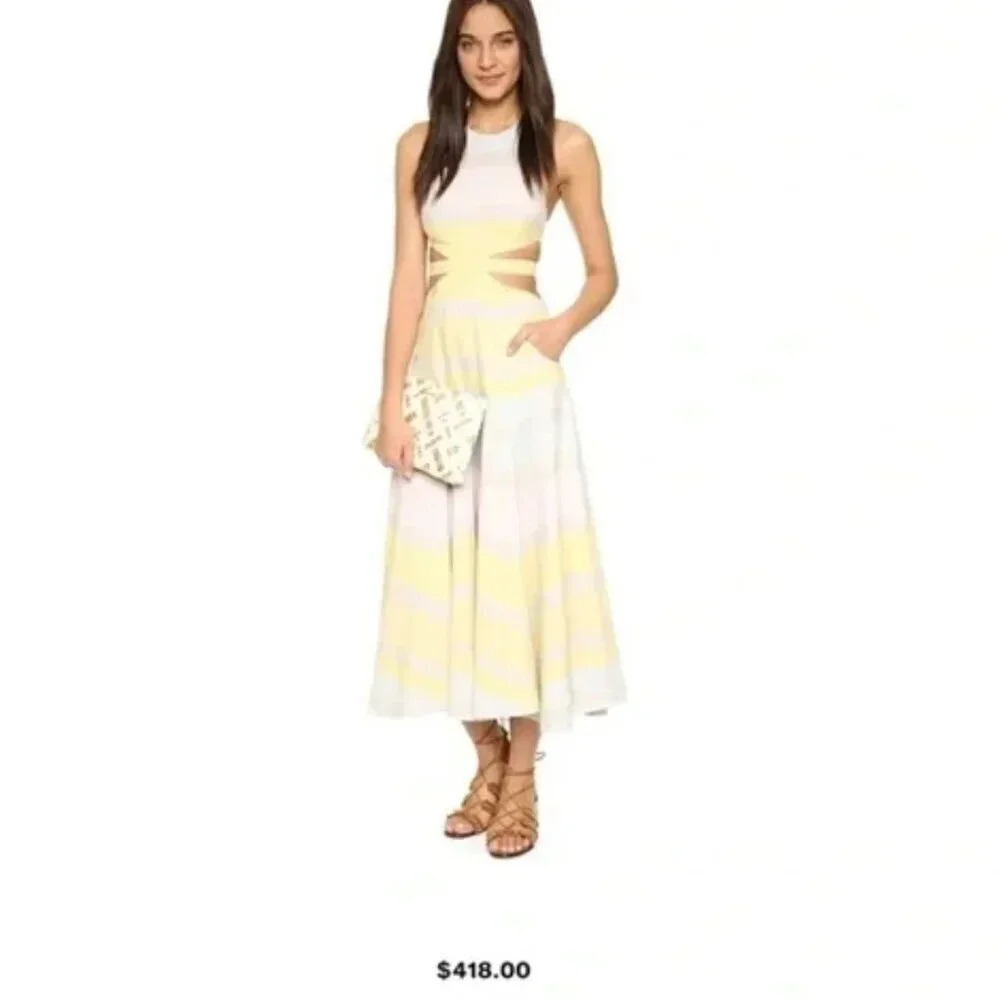 Mara Hoffman Dress Sleeveless Maxi Long Cutout Pockets Cotton Striped Yellow 10